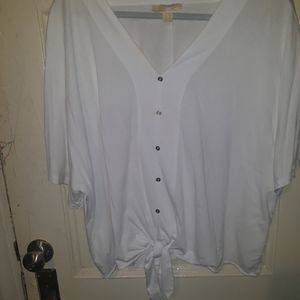 Michael Kors White Faux Button Down Tie Front Shirt